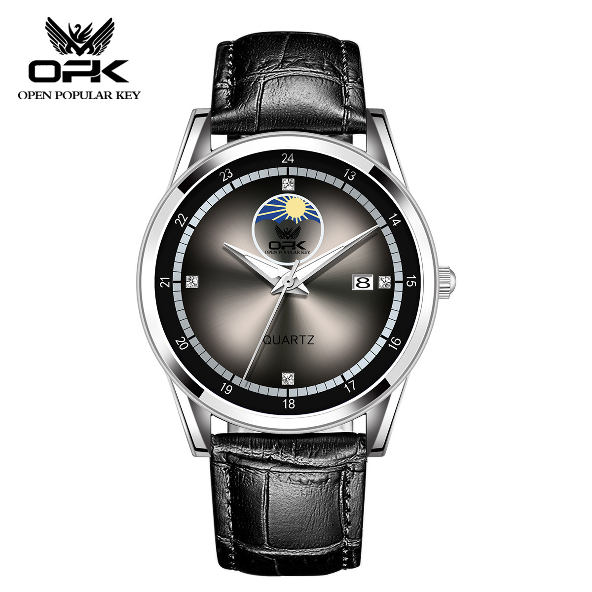 OPK Designer Men's Watch Waterproof Casual Outdoor Sports Fake Moon Phase Men's Watch Steel Band Calendar Luminous Quartz Watch