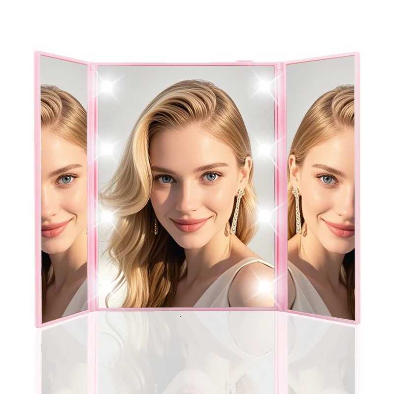 Portable LED Three Sided Makeup Mirror Folding Design Travel Vanity Cosmetic Mirror with Adjustable Stand for On-The-Go BeautyT251213