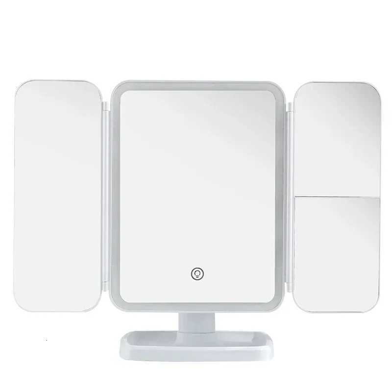 3 Lights Dimmable LED Makeup Mirror with Touch Screen Fold Cosmetic Makeup Mirror Rechargeable Tabletop for Travel Home UseT251213