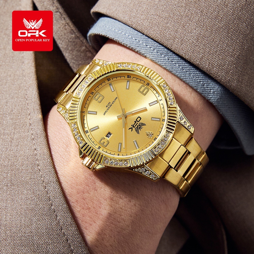 OPK Designer Couple Watches, Diamond-encrusted Annual Calendar, Luminous, Waterproof, Outdoor Sports Women's Watches, Quartz Watches, Casual Couple Watches