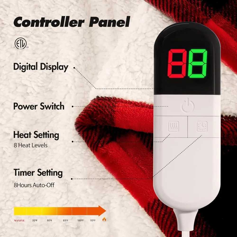 Electric Heated Christmas Throw Blanket with 8 Heat Levels Auto Off Overheat Protection Washable Red Plush Y251212