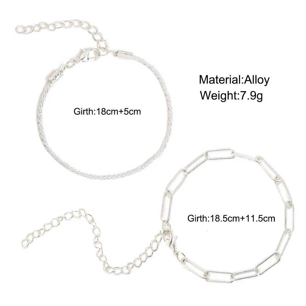 2Pcs Korean Sparkling Set For Women Silver Color Cross Charm Chain Bangle Wristband Female Fashion Party Jewelry M251213