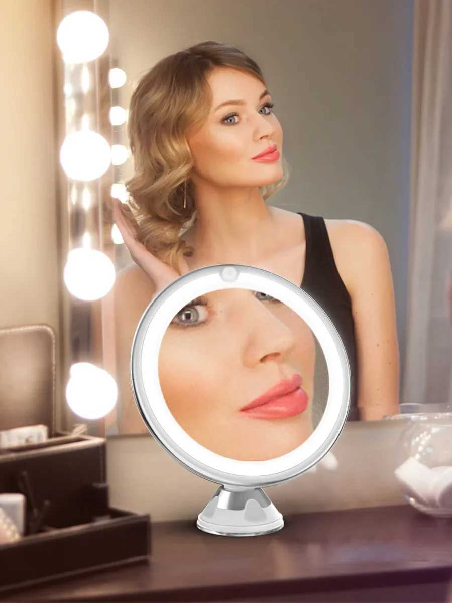 Rotatable10x Magnifying Vanity Mirror with LED Lighted Bathroom Makeup Mirror Lighting Dressing Makeup Lamp Bottom SuckerT251213