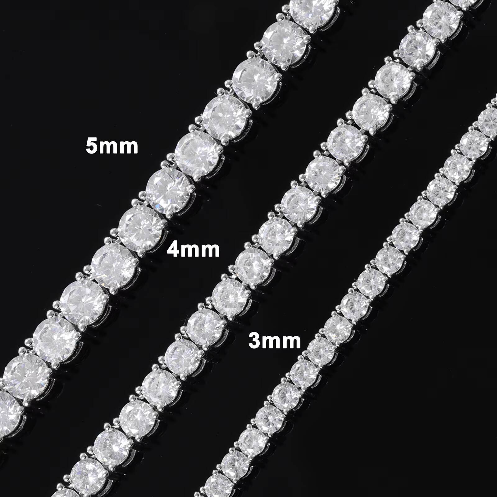 Trend 5A Moissanite Tennis Chain Hip Hop 925silver 3mm 4mm 5mm Tennis Bracelet Sparkling Gold and White Gold Jewelry