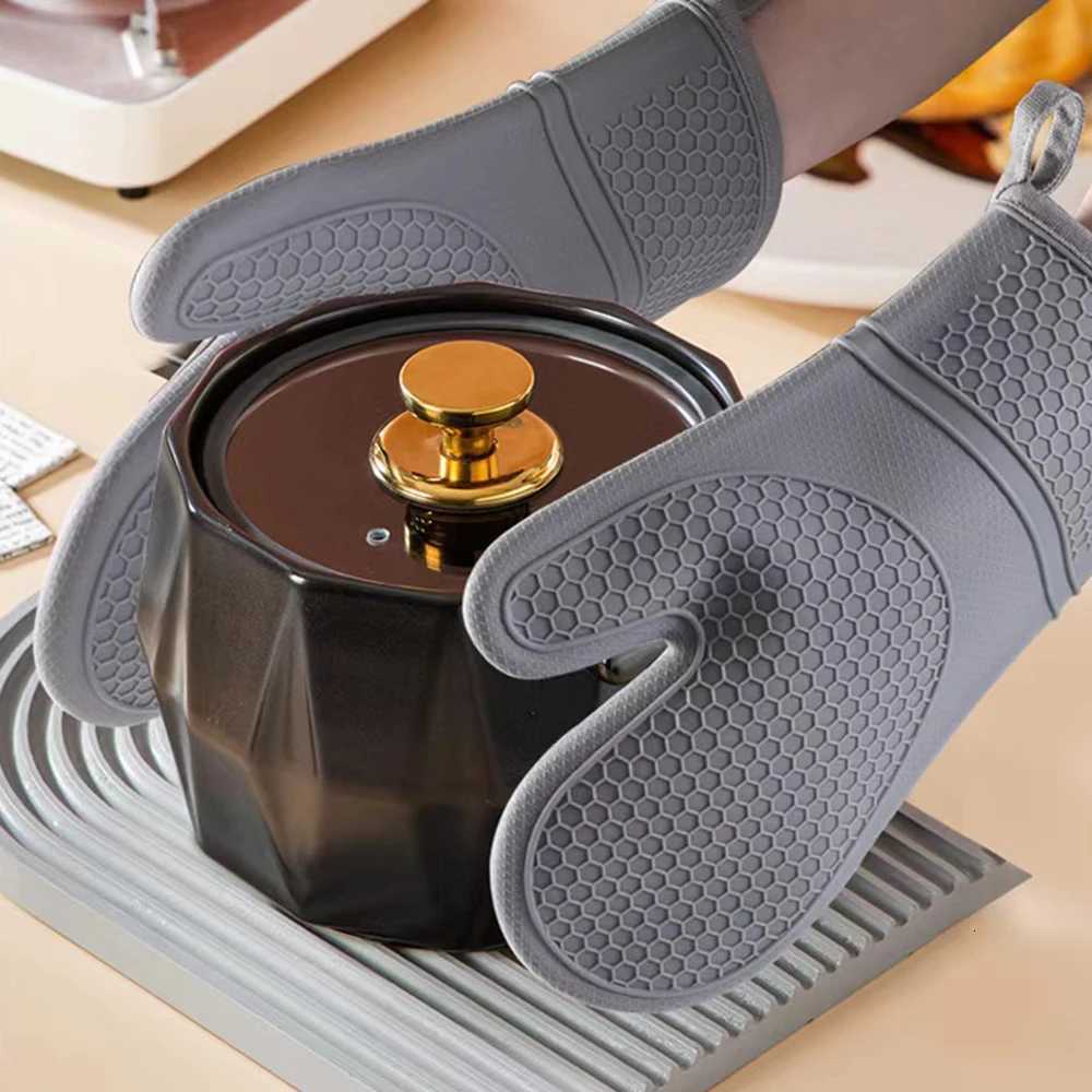 Heat Resistant Silicone Oven Mitts Set with Soft Cotton Lining Long ible Thick Silicone Oven Gloves Kitchen Mitt H251212