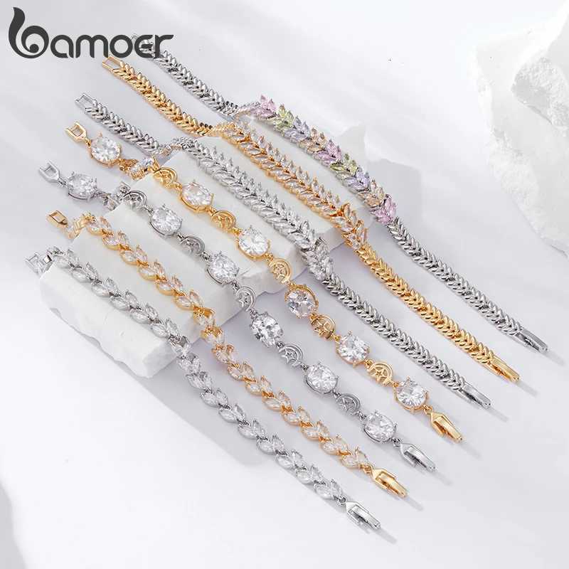 Bamoer Original Sparkling Leaves White Gold Design Star and Moon Shinny Chain CZ For Women Bridal Wedding Party Jewelry M251213