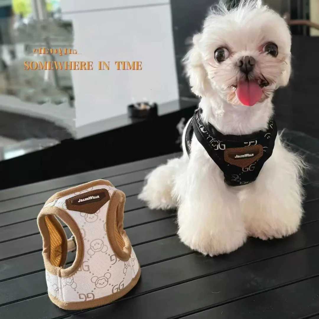 Black Khaki Dog Harness Vest And Leash Set Luxury Pet Chest Strap Walking Lead Collar Vest For Puppy Animal Schnauzer Chihuahua M251213