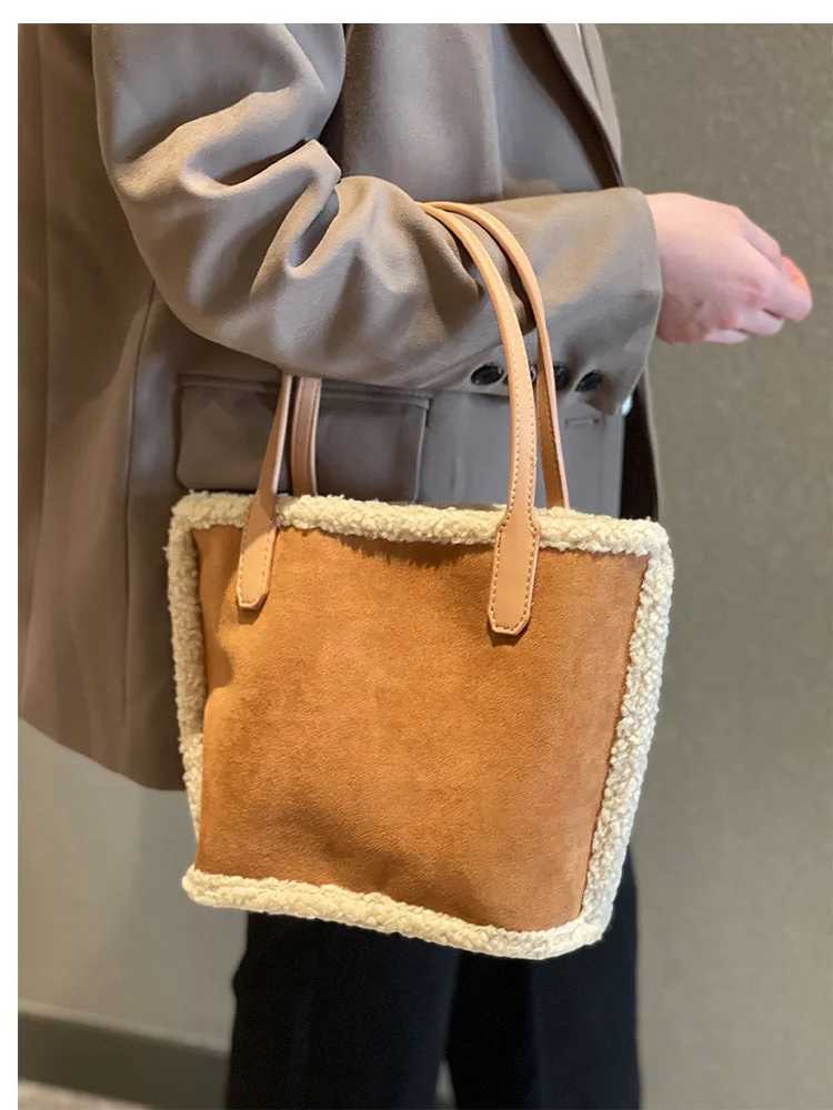 2025 new velvet color-blocked fur bucket bag womens plush color-blocked PU handbag fashionable and versatile commuting bagT251213