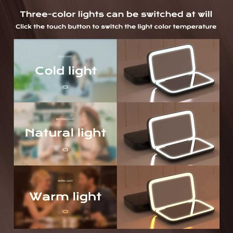 Compact Mini Gift Vanity Folding Cosmetic Mirror with Lights Portable Hand Held Small Pocket Travel Makeup Mirror 2X magnifyingT251213