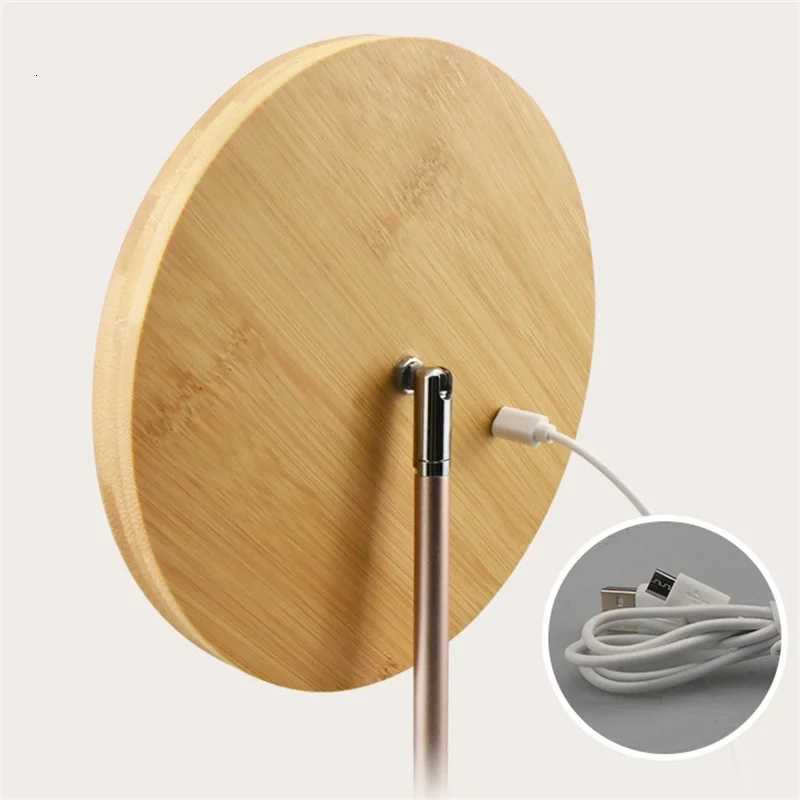 USB Rechargeable 1PC Wood Makeup Mirror 3 Modes With LED Light Daylight Vanity Mirror With Detachable Storage Base GiftT251213