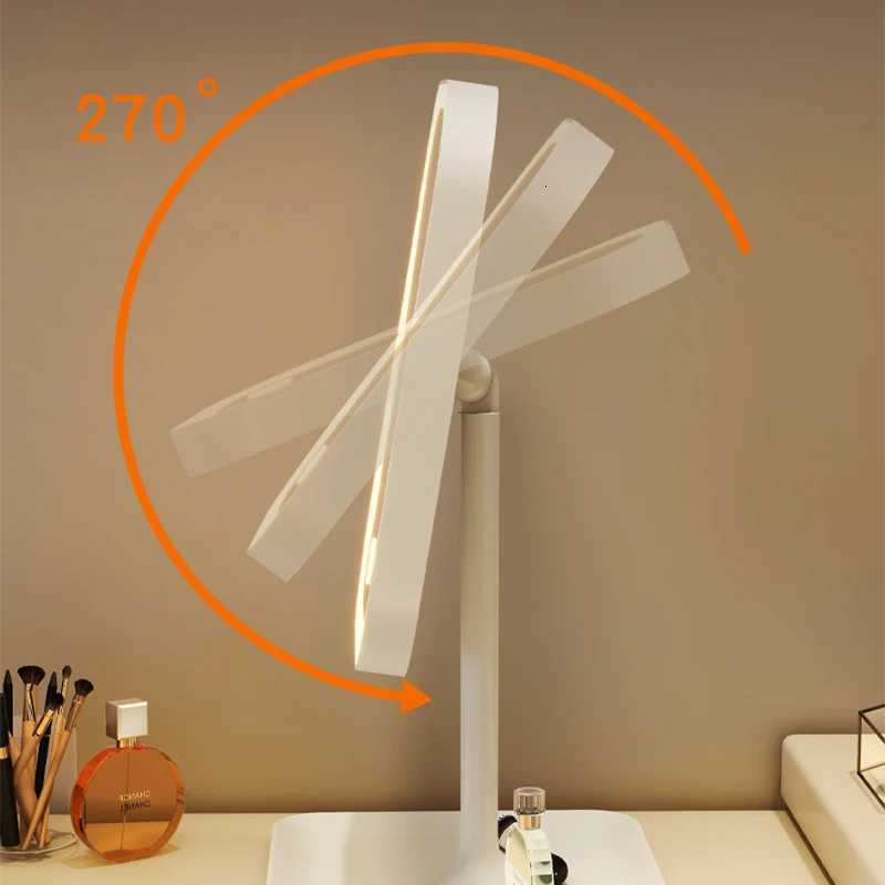 3 Color Light LED Desktop Vanity MirrorModern Makeup Mirror With Storage TrayWomen Bedroom Dressing Touching MirrorT251213
