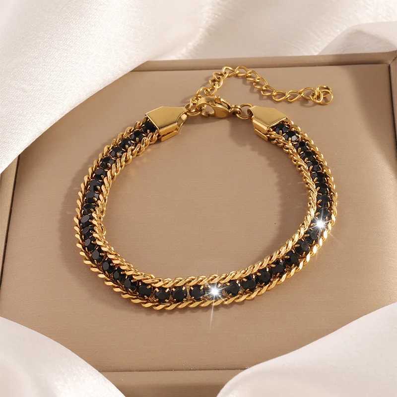 Bohemian 18K Gold Plated Stainless Steel Tennis Multi Color Zircon Chain For Women M251213