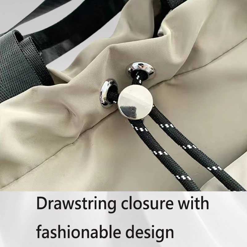 New Womens Crossbody Handbag Simple and Lightweight Drawstring Pocket Shoulder Bag Casual Nylon Fabric Bucket Bag fashionableT251213