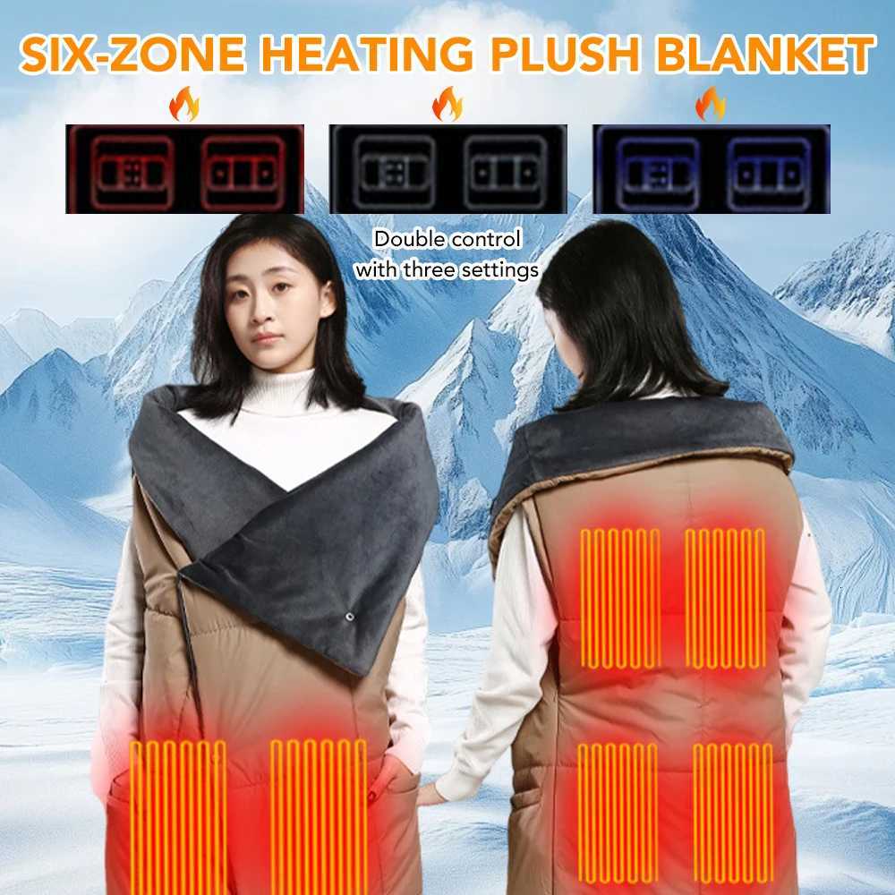 6 Area Multifunctional Winter Electric Blanket Coat Women Warmth Retention Heating Wearable Shawl Vest Home Use Warmth Clothes Y251212