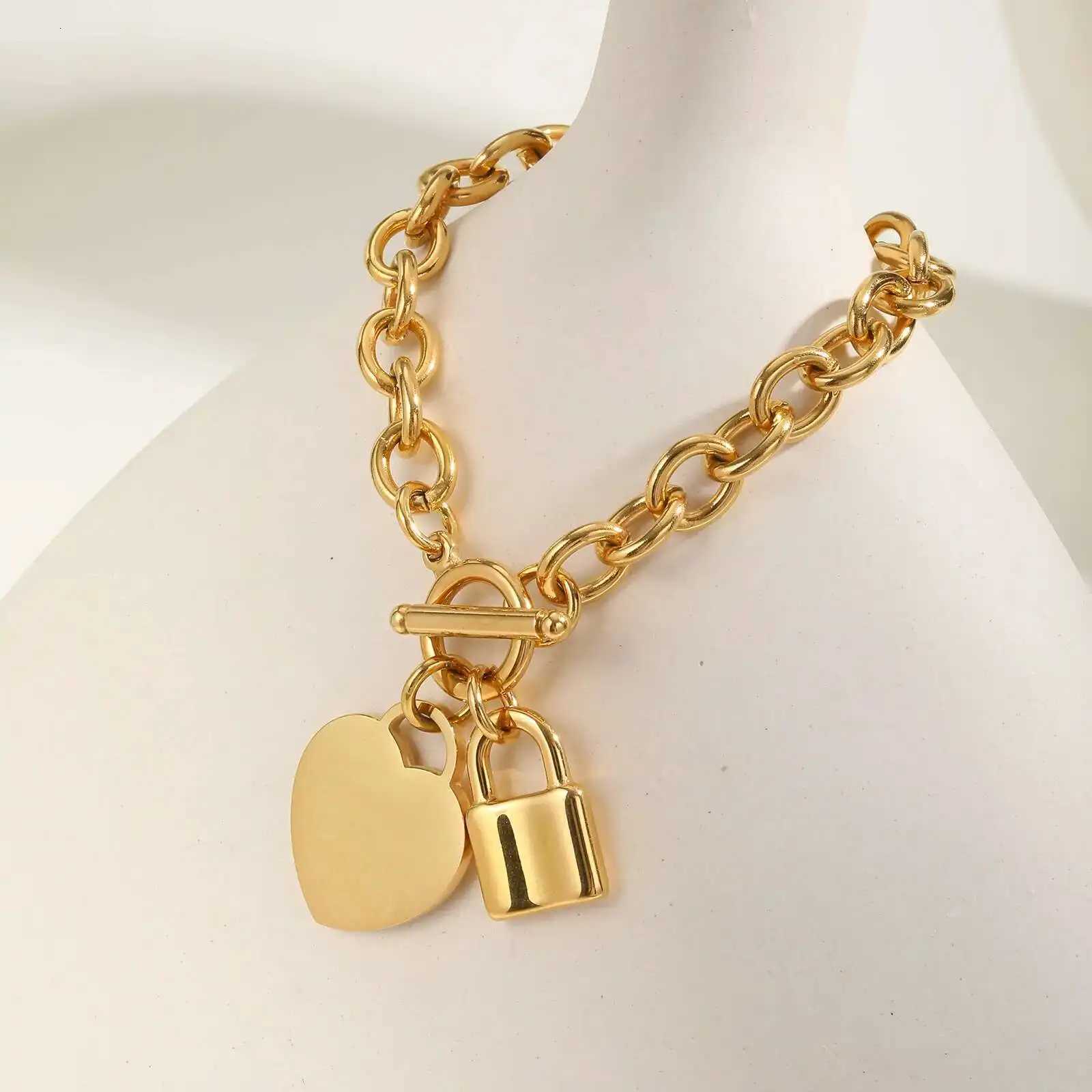 Prjewel Urious Heart-Shaped Lock Women Stainless Steel Thick K Chain s Fashion Jewelry for Mothers Day Gift M251213
