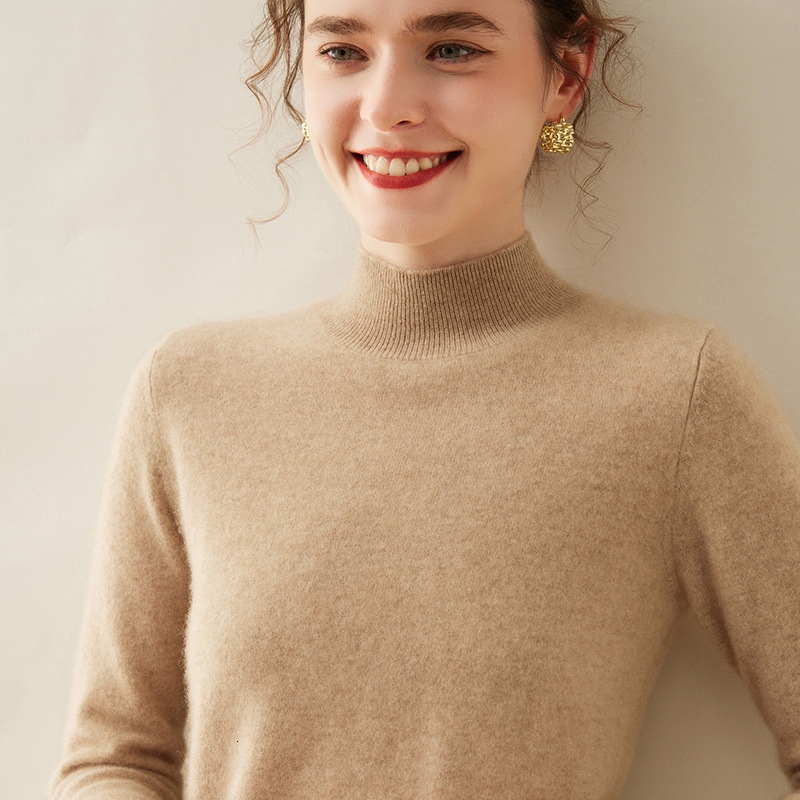 Autumn Winter New Womens Half Turtleneck Cashmere Sweater Loose Pullover Versatile Sweater Inner Knitted Cashmere Base Shirt