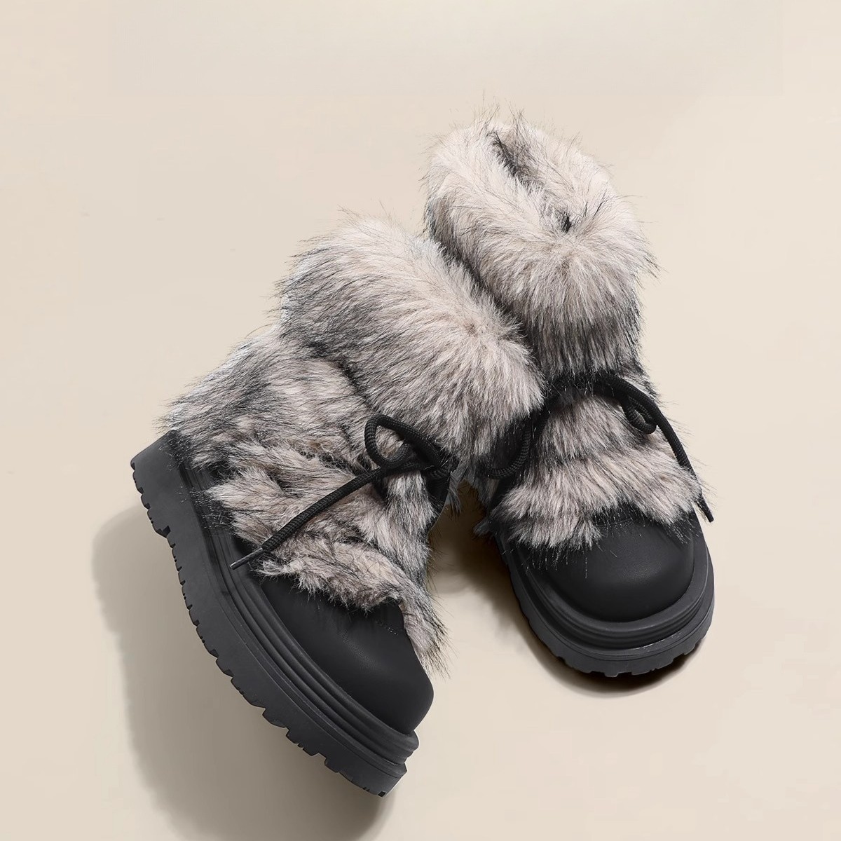 Luxury Boots Warm Women's Furry Slip-Resistant Snow Boots 2025, Winter Plush Chunky Sole Round Toe Ankle Boots Free Shipping