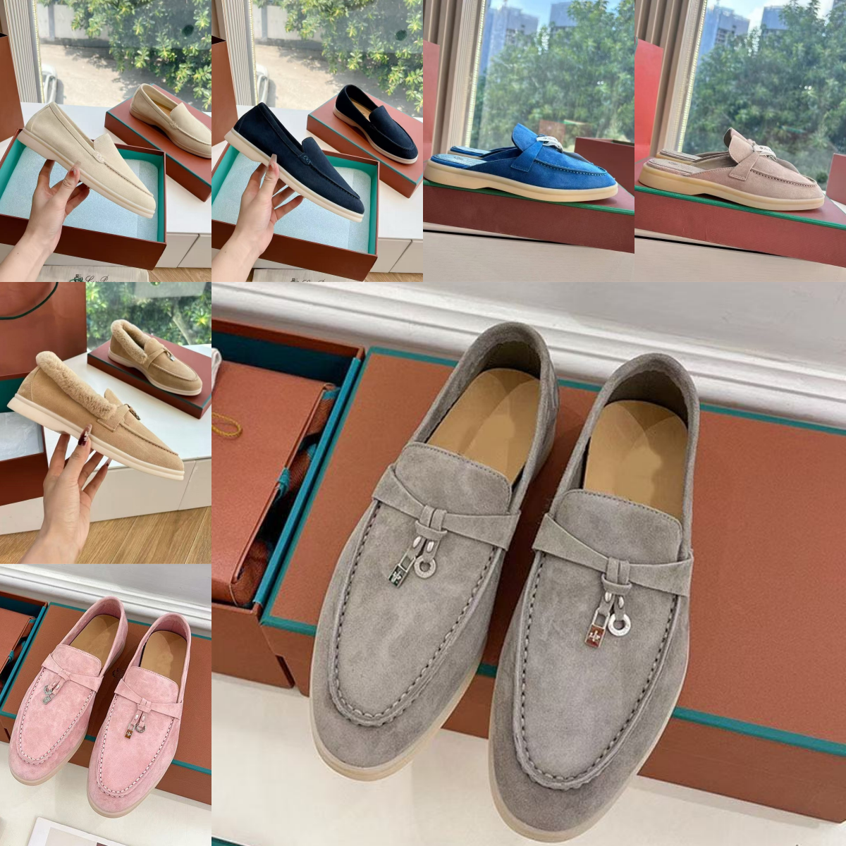 Fashion Men Women Summer Walk Charms Loafers Dress Shoes Real Suede Slippers Sandals Half Winter Slides Macaroon Mules Shoes Leather Slip on Luxury Soft Pantoufles