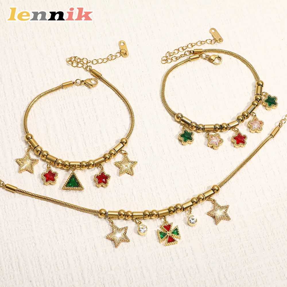 LENNIK Star Flower Stainless Steel Beaded Womens Emerald Zircon Daily/Work Eye-Catching Perfect GiftLimited Offer M251213