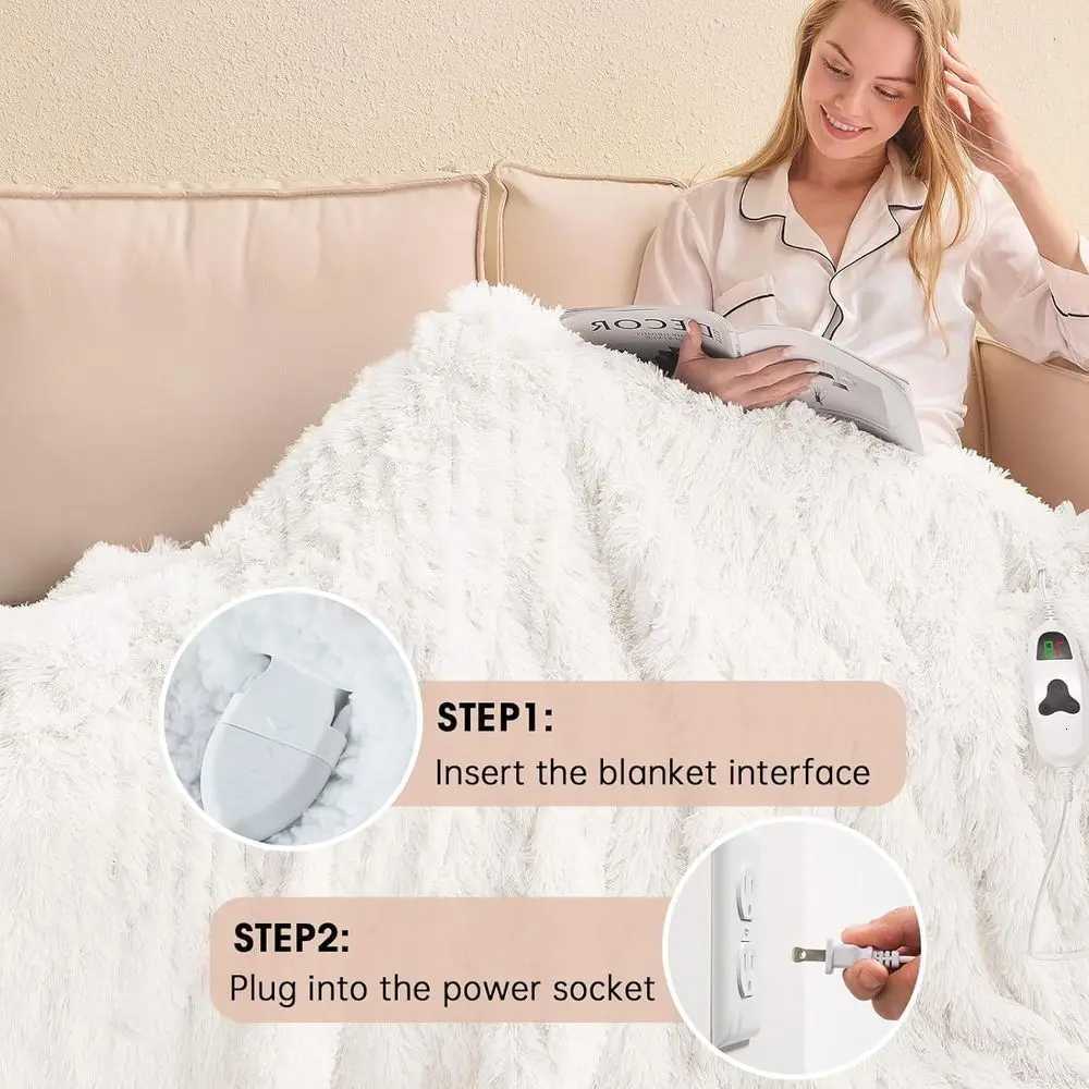 Twin Size Electric Heated Blanket - Plush Faux Fur Sherpa 10 Heat Levels 5 Timers Ideal Winter Gift 62x84 Snow Cloud Y251212