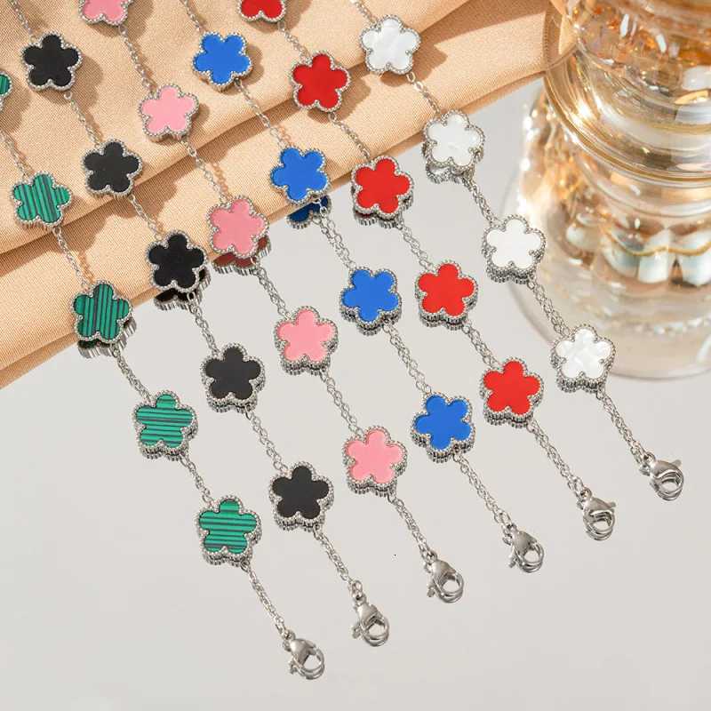 316L luxury StainlESS Steel High-Quality Enamel For Women Gold Color Five Flower Petals Charming Bangle Jewelry M251213