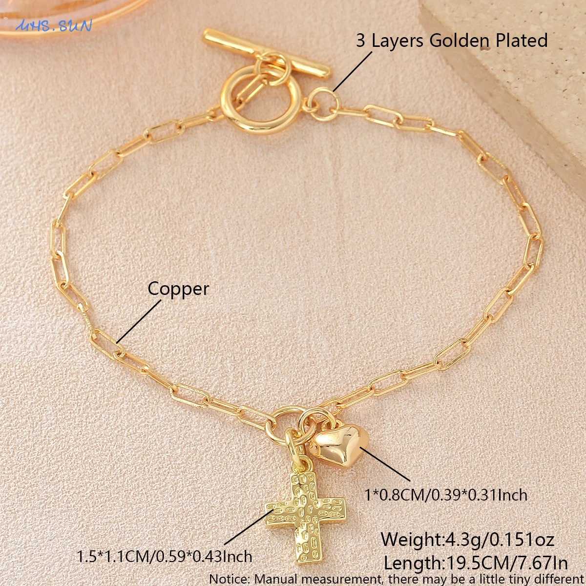 MHSSUN Simple Gold Plated Cross/Heart Chain s For Women Fashion OT Buckle Versatile Daily Couples Jewelry Gifts M251213