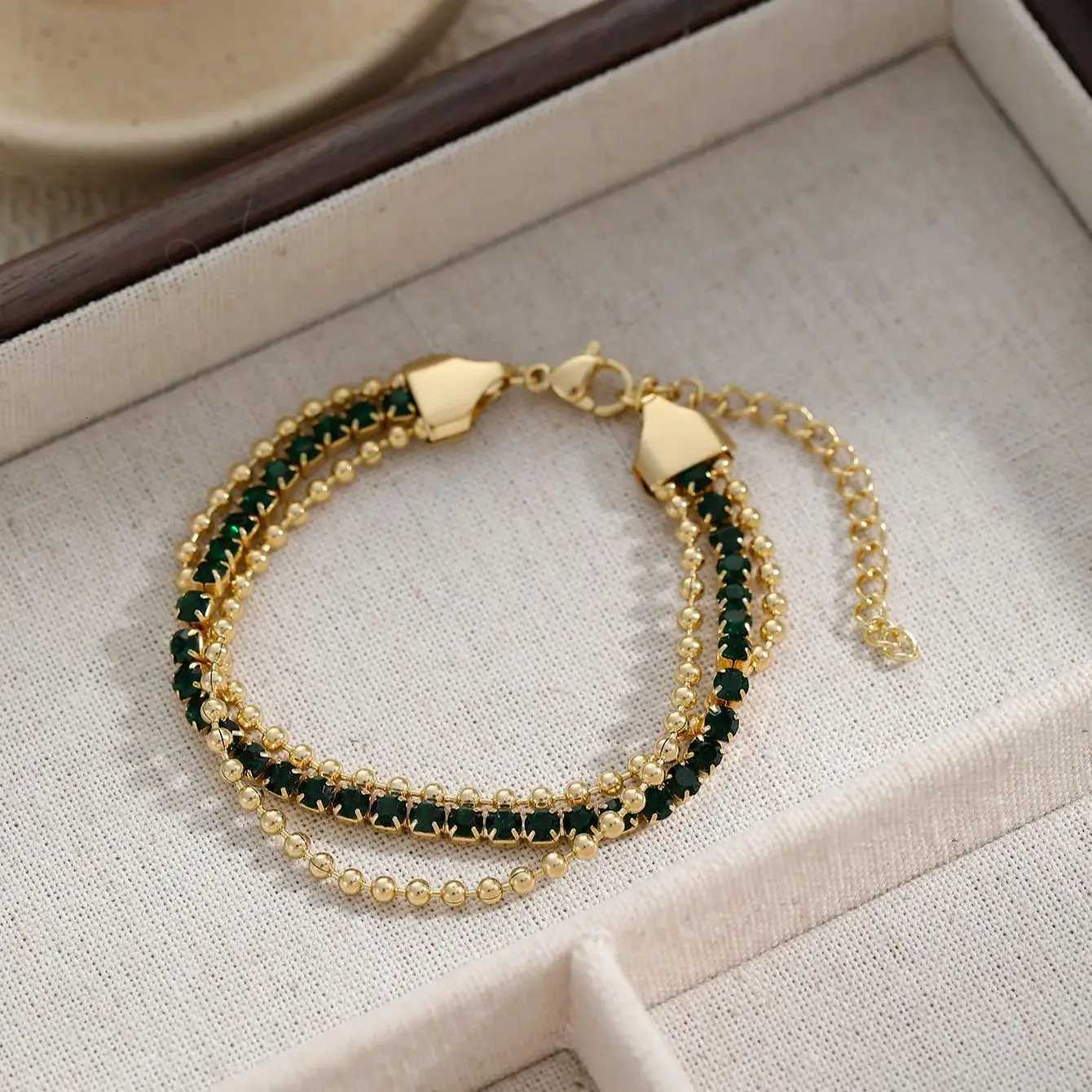 Adjustable 18K Gold Plated Stainless Steel Tennis Zircon Three Layers Rope Chain for Women M251213