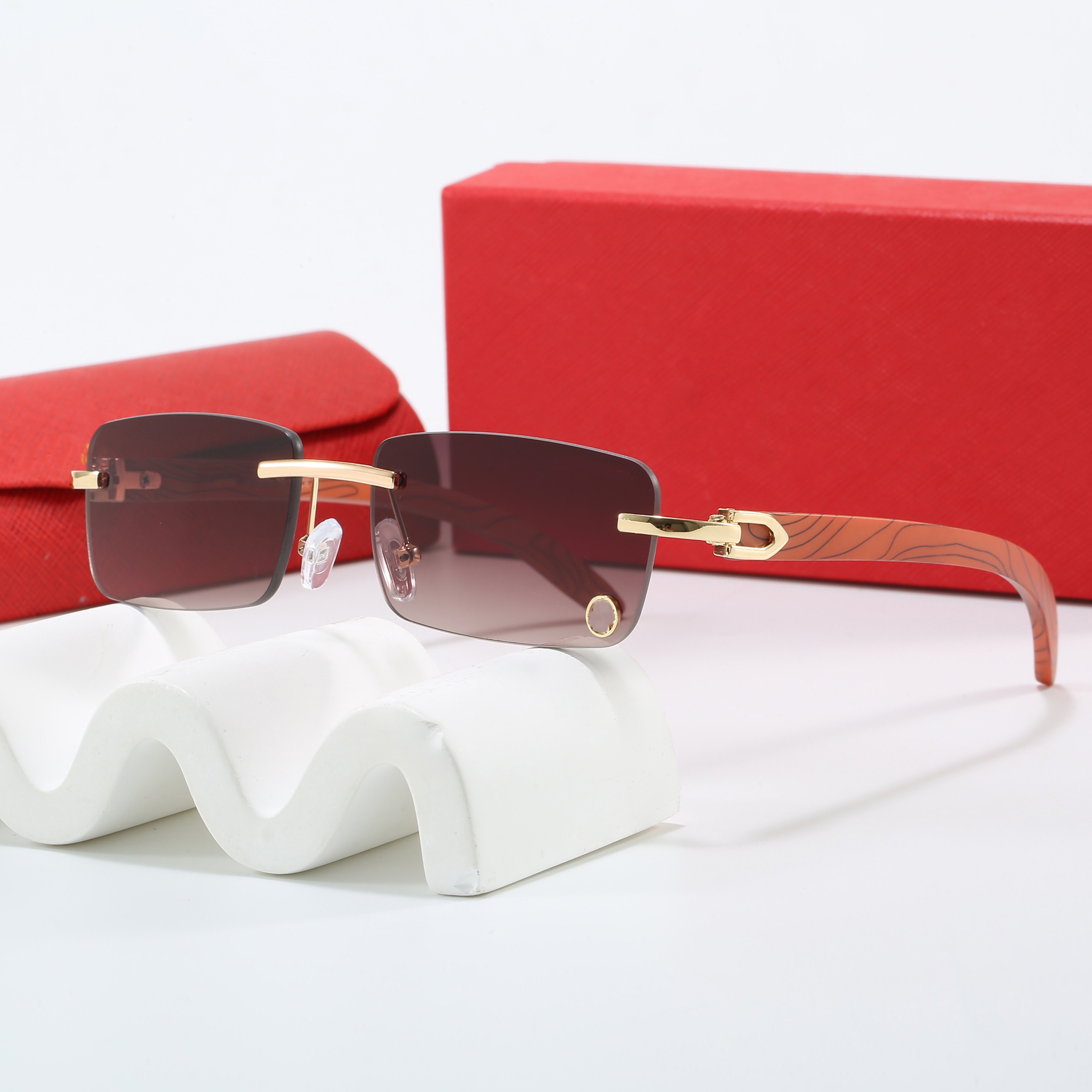 T2026 Rimless Unisex Driving Sunglasses - High Quality UV400 Lens Eyeglasses with C Decoration Z260306