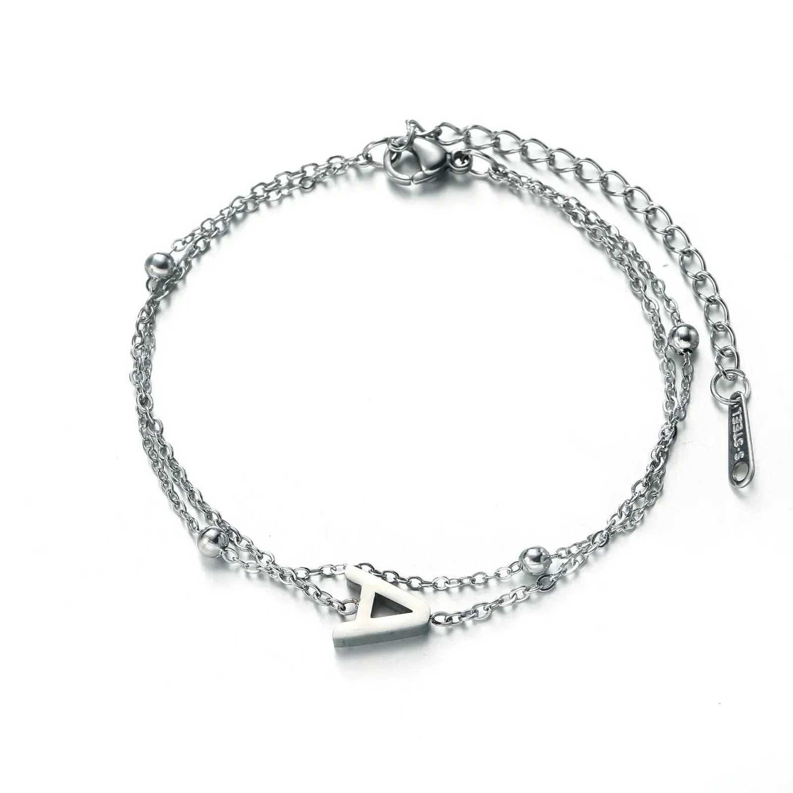 New Fashion A-Z Letter Double Layer s Simple Stainless Steel Gold Silver Color Initials for Women Birthday Gift M251213