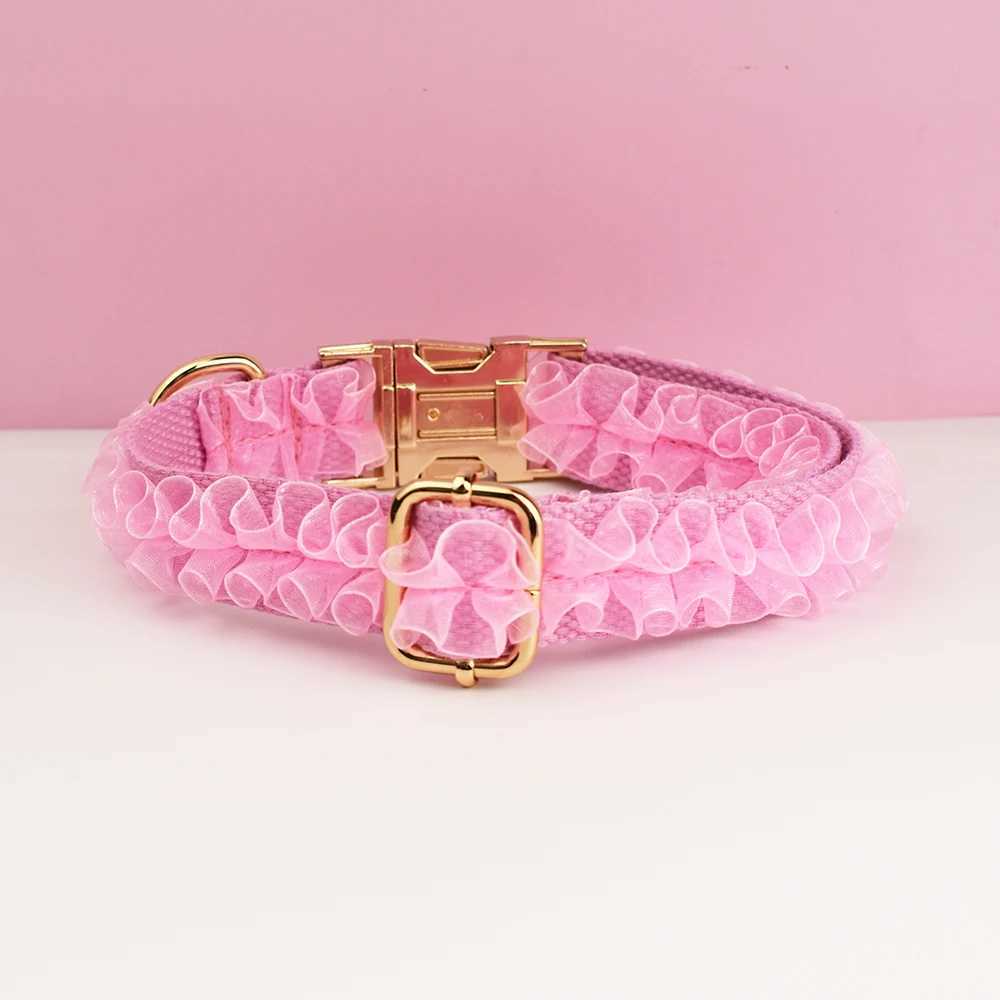 Custom Engraved Pink Lace Dog Collar - Personalized PetHarness Luxury Dog Accessories with Nameplate for Wedding Lace 02 M251213