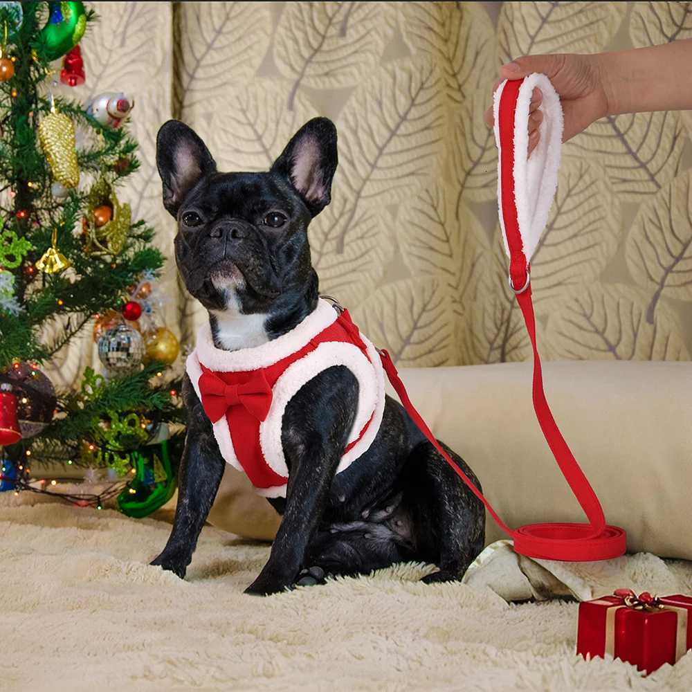 Winter Warm Dog Harness Leash Set Soft Fleece Pet Harness Vest With Cute Bowtie for Small Medium Dogs Chihuahua Walking Belt M251213