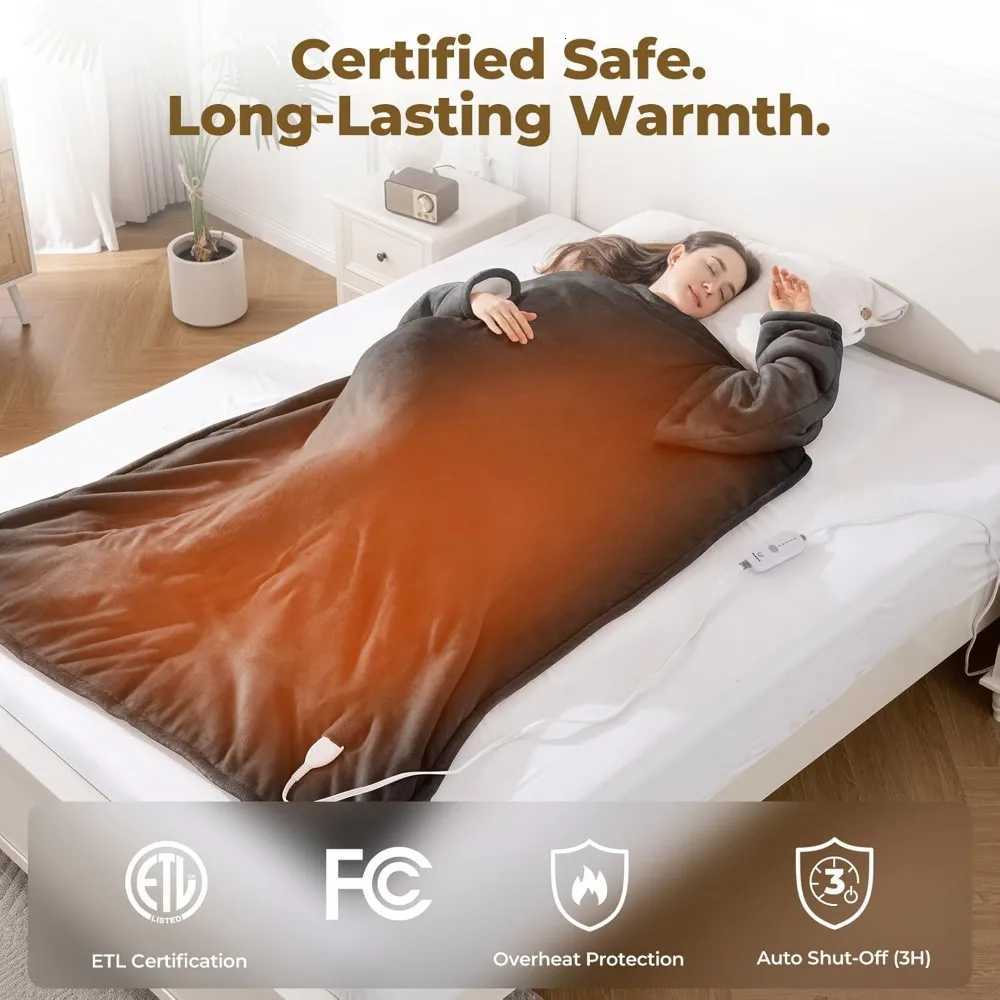 Wearable Heated Blanket with Foot Pocket Sleeves 5 Heat Settings Auto-Off Machine Washable ETL Certified Grey Y251212