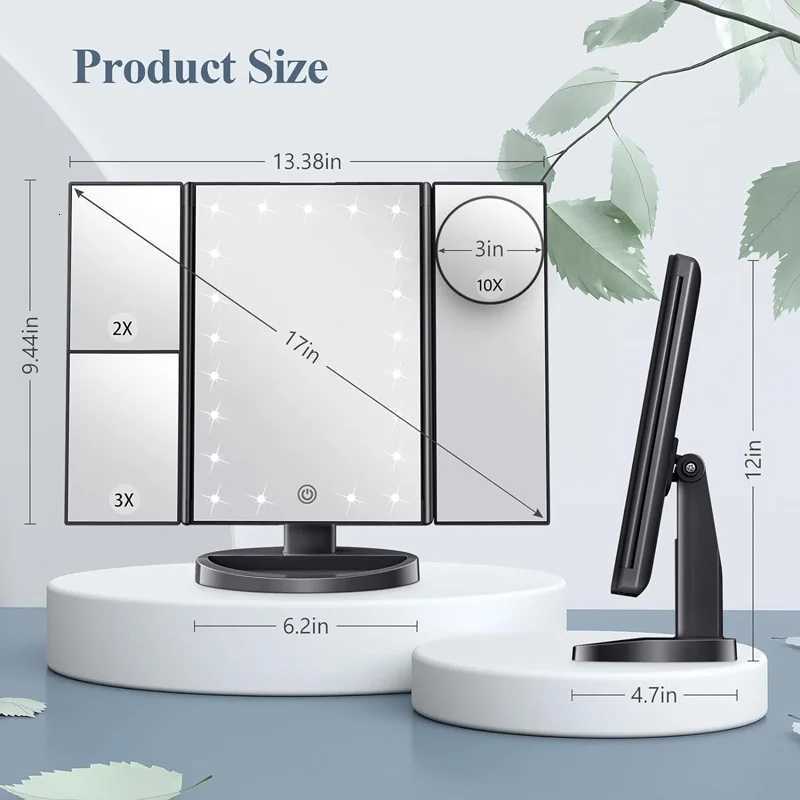 Makeup Vanity Mirror With Lights Adjustable Brightness Mirror With 1x/2x/3x Magnification And Touch Screen Trifold Makeup MirrorT251213