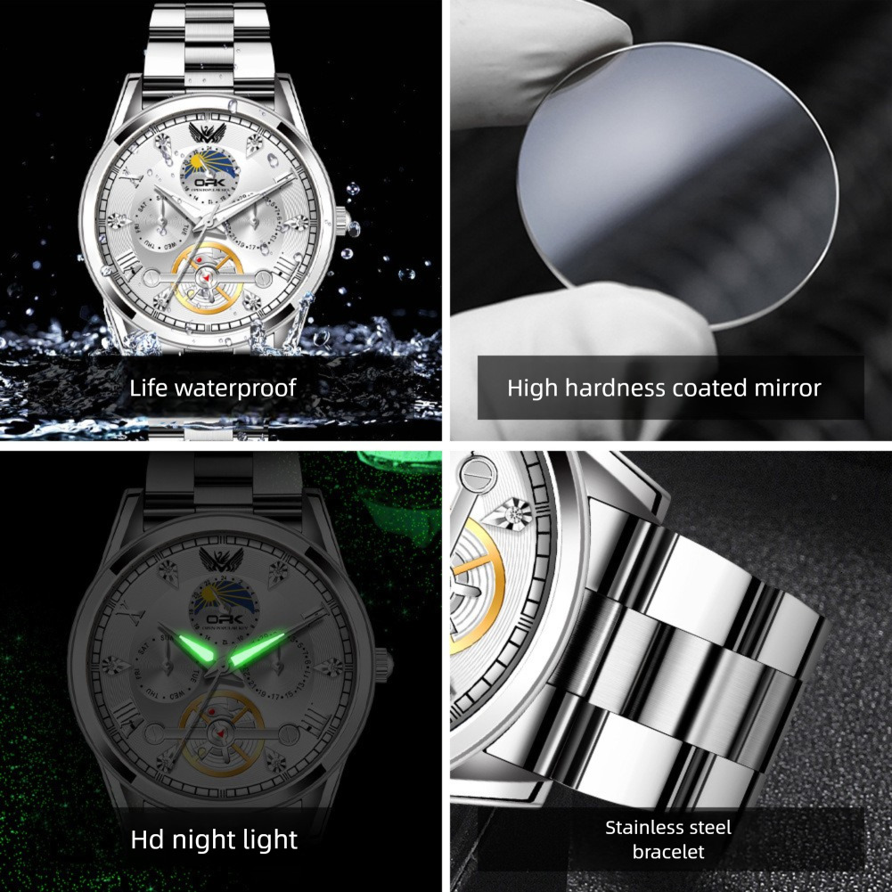 OPK Designer Men's Watch Waterproof Casual Outdoor Sports Luxury Wristwatch Tourbillon Steel Band Calendar Luminous Quartz Men's Watch