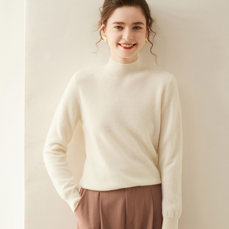 Autumn Winter New Womens Half Turtleneck Cashmere Sweater Loose Pullover Versatile Sweater Inner Knitted Cashmere Base Shirt