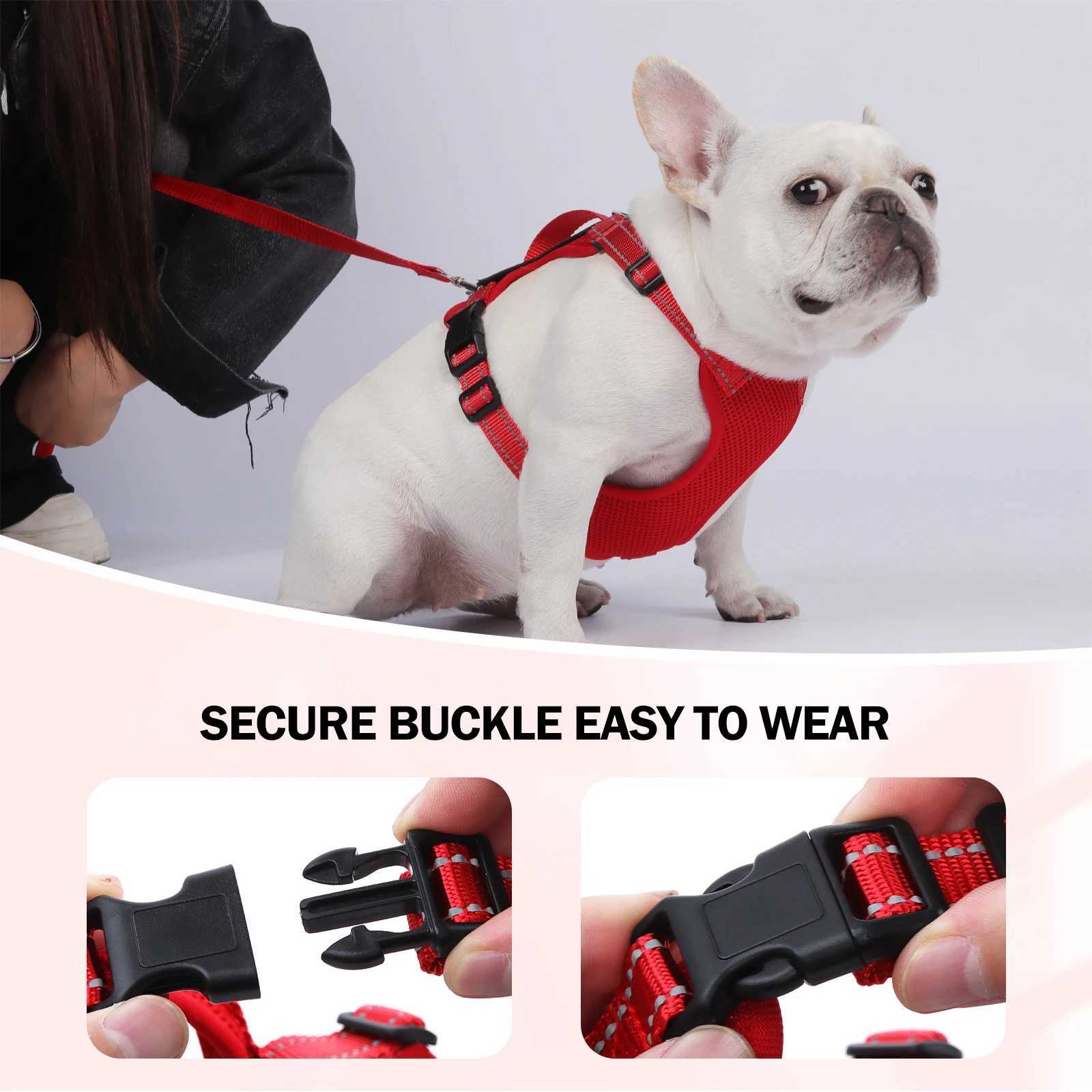 Dog Leash Harness Set Pet Reflective Bichon Frise Small Medium Dog Vest Harness Lead Outdoor Rope Walking Gear French Bulldog M251213