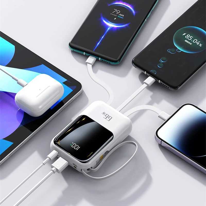 Power Bank 20000mAh 65W Fast Charging External Battery Back for iPhone 14 Redmi 9 Mini Powerbank Built in Cables H251213