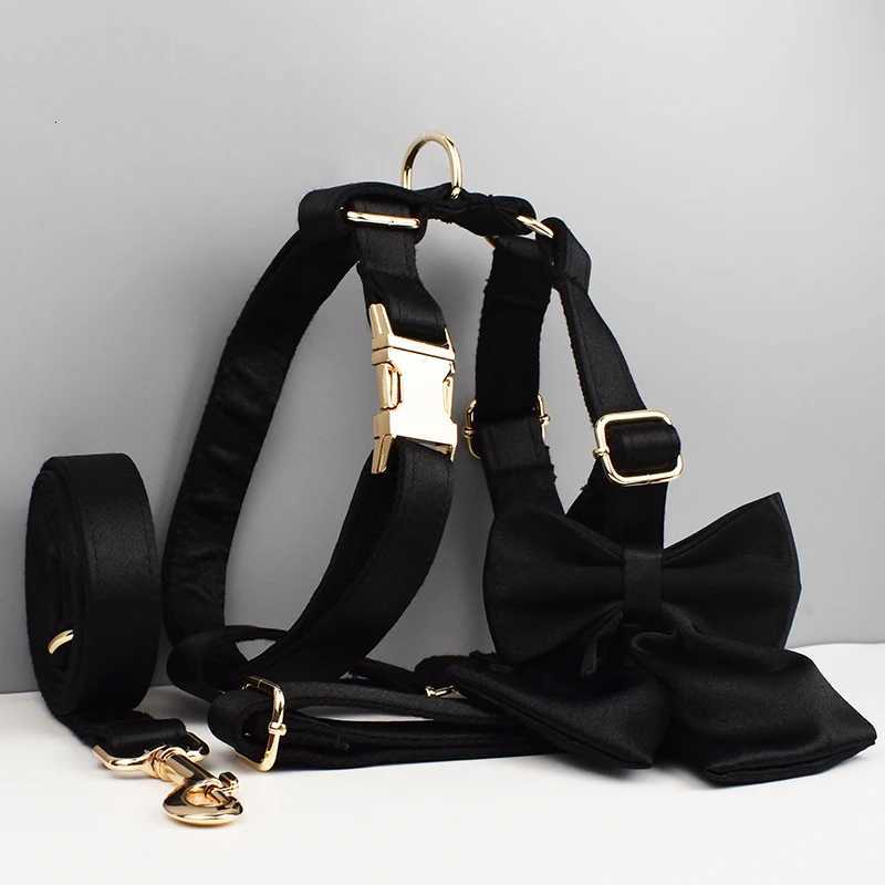 Pet Accessories Customized Designer Luxury Silky Polyester Dog Collar Leashes Harness Bow Set Manufacturers Crystal03 M251213