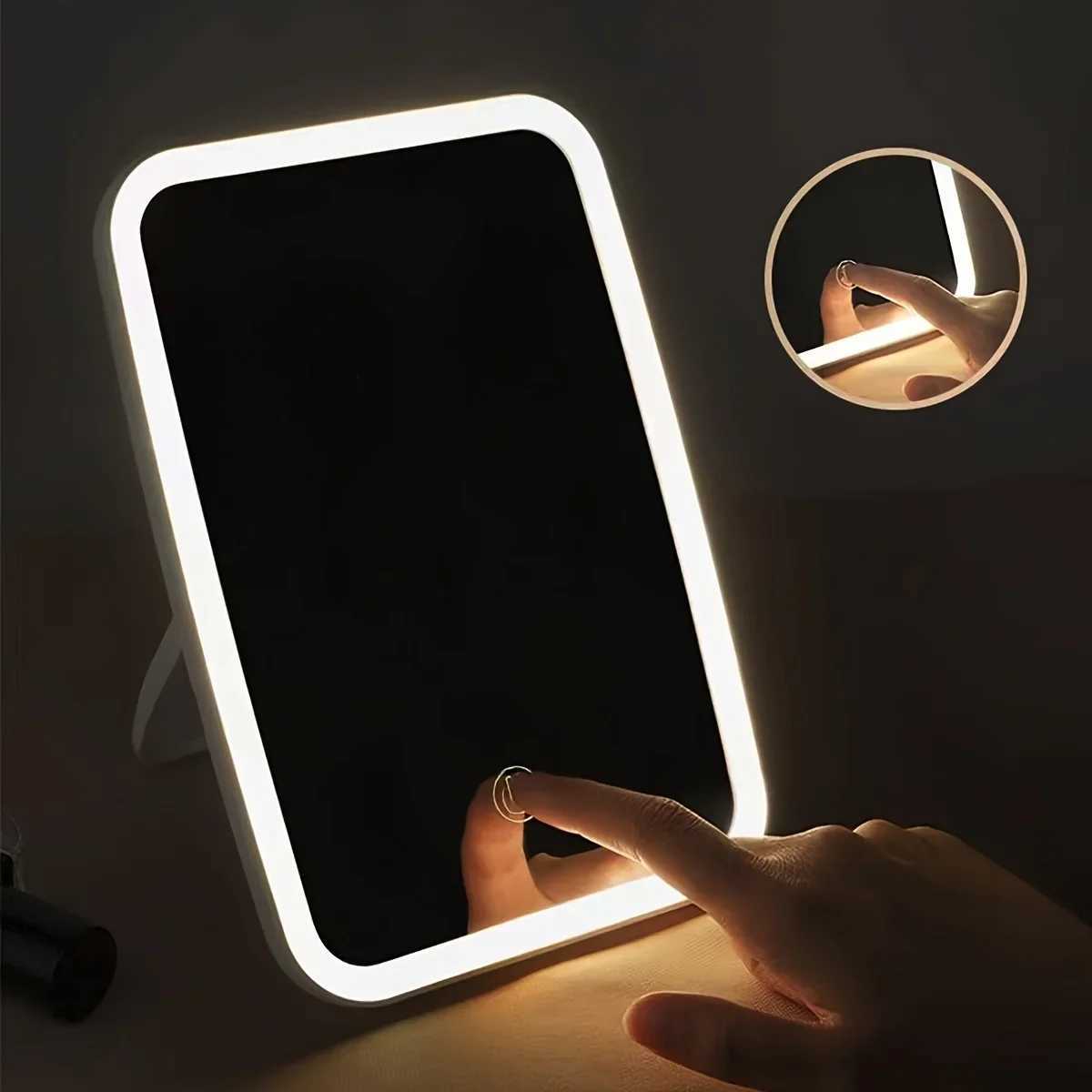 Portable LED Makeup Mirror Touch Sensor 3 Light Modes Adjustable Brightness Warm White Compact for Travel Sleek DesignT251213