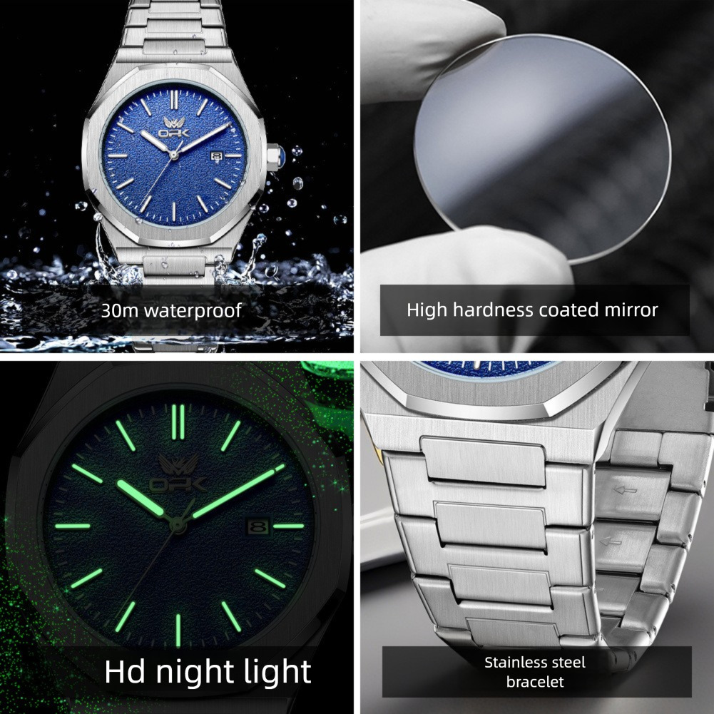OPK Designer Men's Watches Free Shipping Wholesale, Fashionable And Simple Outdoor Sports Octagonal Watches, Calendar Luminous Quartz Watches
