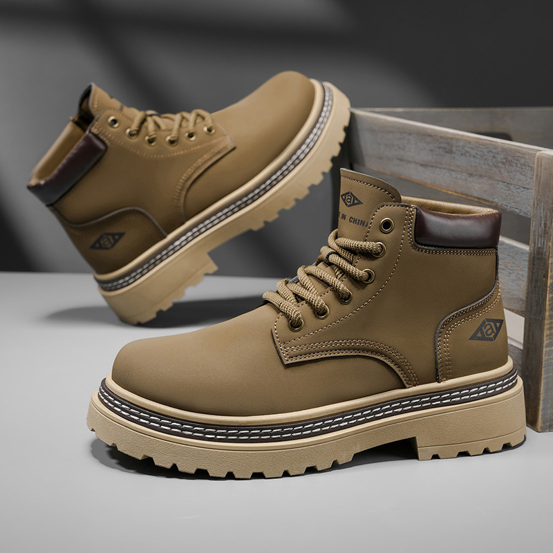 2025 Autumn/Winter New Men's Shoes Leather Fashion Martin Boots Waterproof and Anti-slip Yellow Boots 39-48