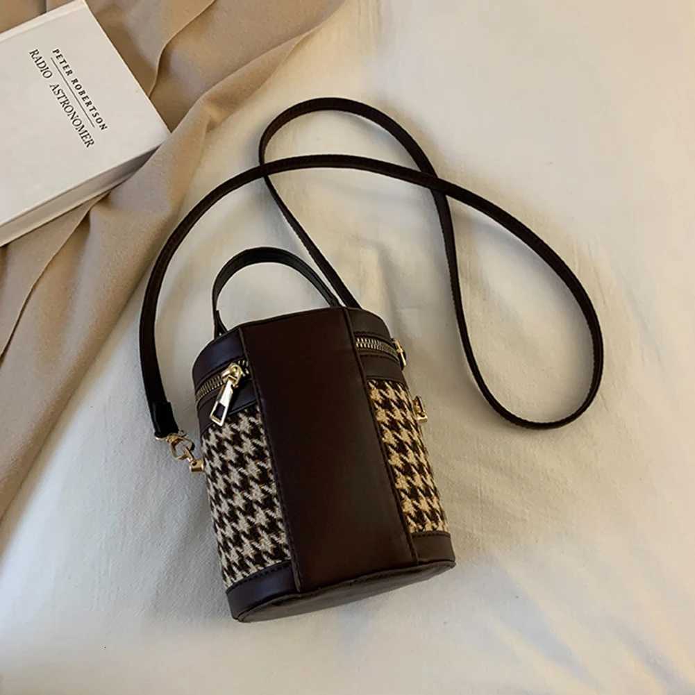 Houndstooth/Leopard Print Fashion Shoulder Bag Large Capacity Women Bucket Bag Casual Satchel Bag Adjustable Strap Chic Hobo BagT251213
