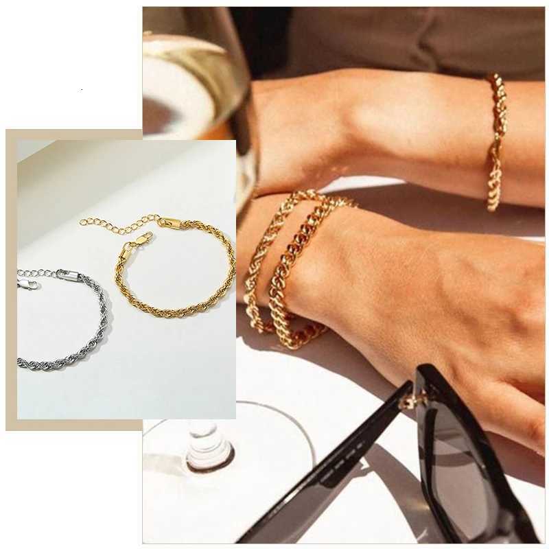 Chic Flash Twisted Rope Chain s for Women Anti Allergy Stainless Steel Wrist Gifts Jewelry Adjustable M251213