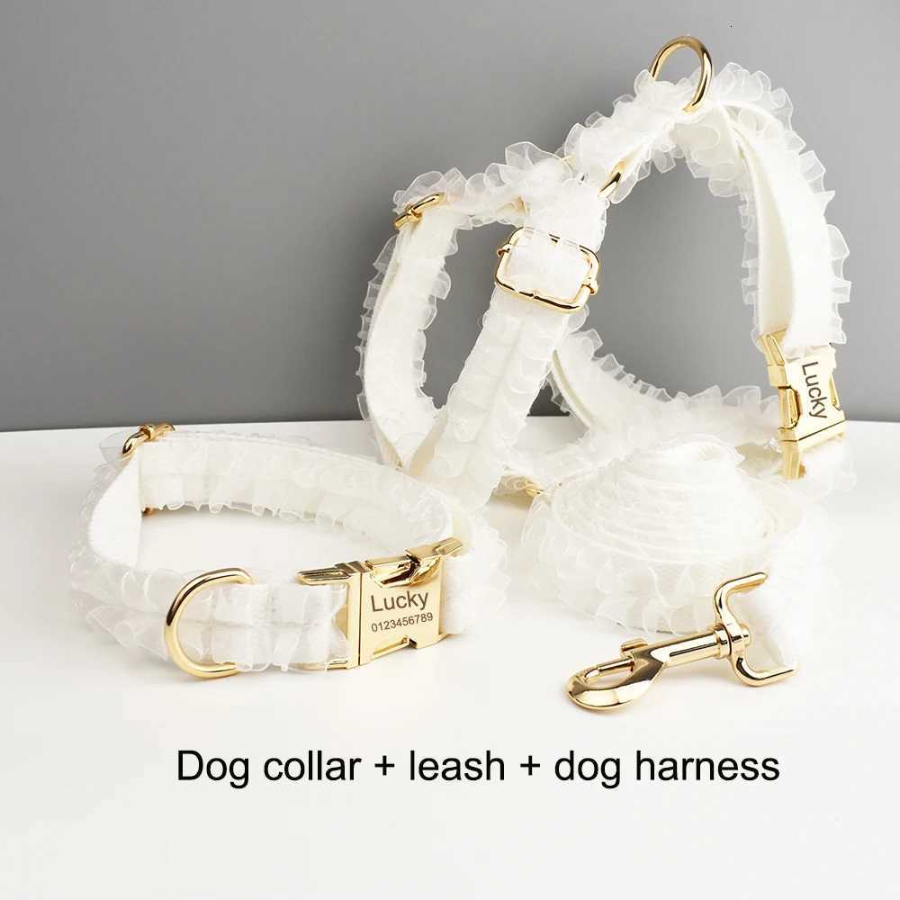 Custom Engraved White Lace Dog Collar Personalized Pet Wedding Harness Luxury Dog Accessories Nameplate Lace 01 M251213