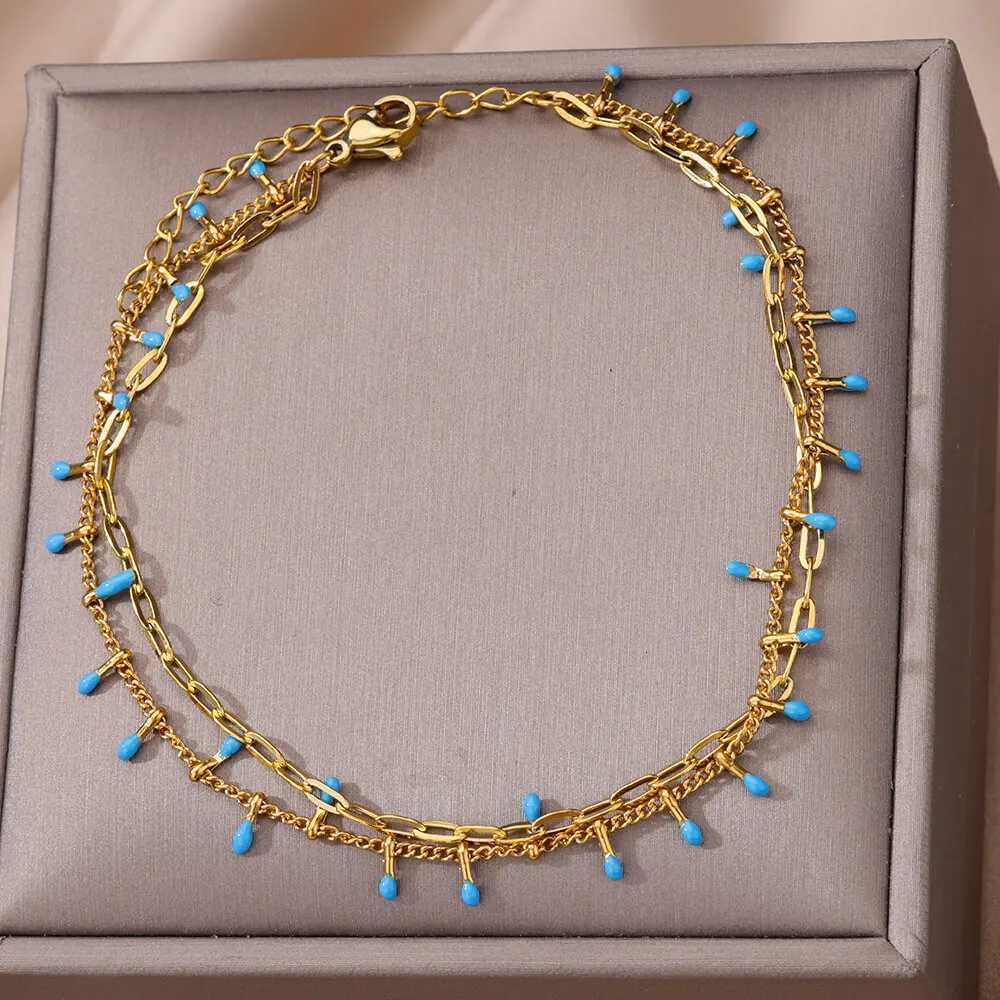Bohemian Beads Chain Anklets for Women Stainless Steel Retro Ankle Foot Charm 2024 New Trend Summer Beach Accessories Jewelry M251213