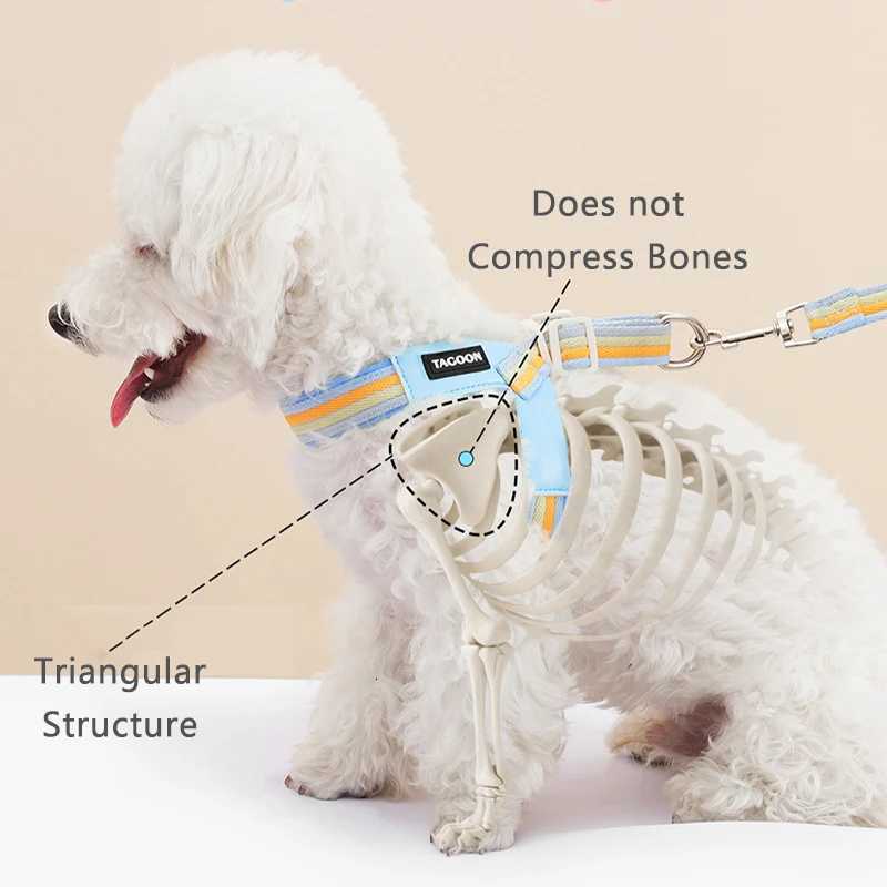 3PCs Pet Dog Harness Leash Set with Bags Adjustable V-shaped Puppy Harness Striped Breathable Dog Chest Strap Dog Accessories M251213