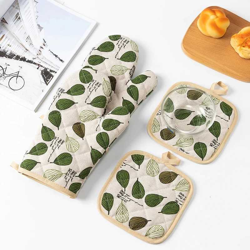 1pcs Thicke Oven Gloves Set Anti-scalding Simple Cotton And Hemp Microwave Oven Glove Baking Cooking Kitchen Tool H251212
