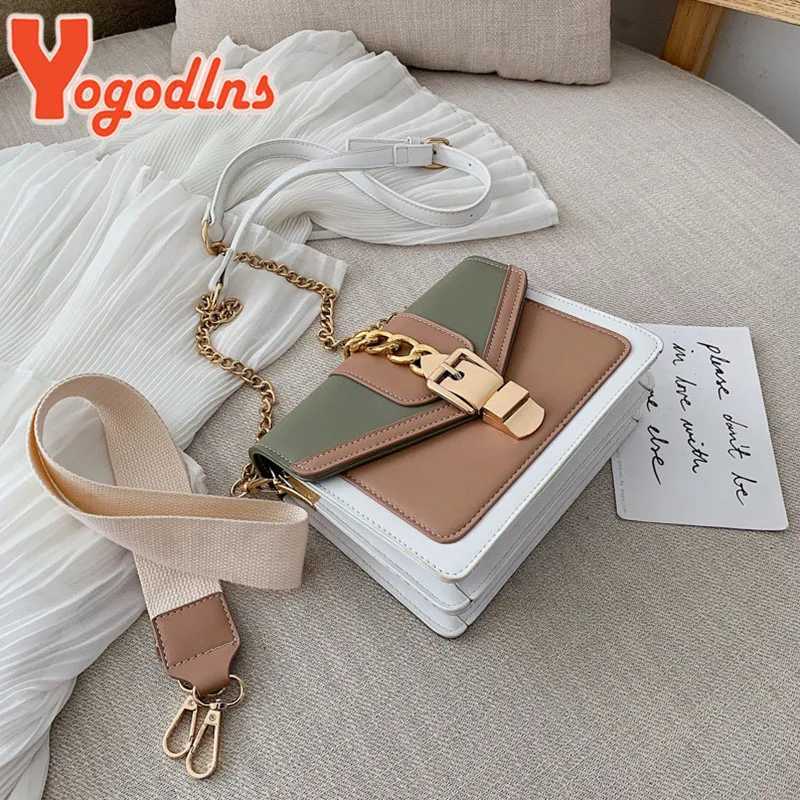 Yogodlns Small Summer Contrast Color PU Leather Crossbody Bags For Women New Chain Shoulder Messenger Handbags Lady Hand BagT251213