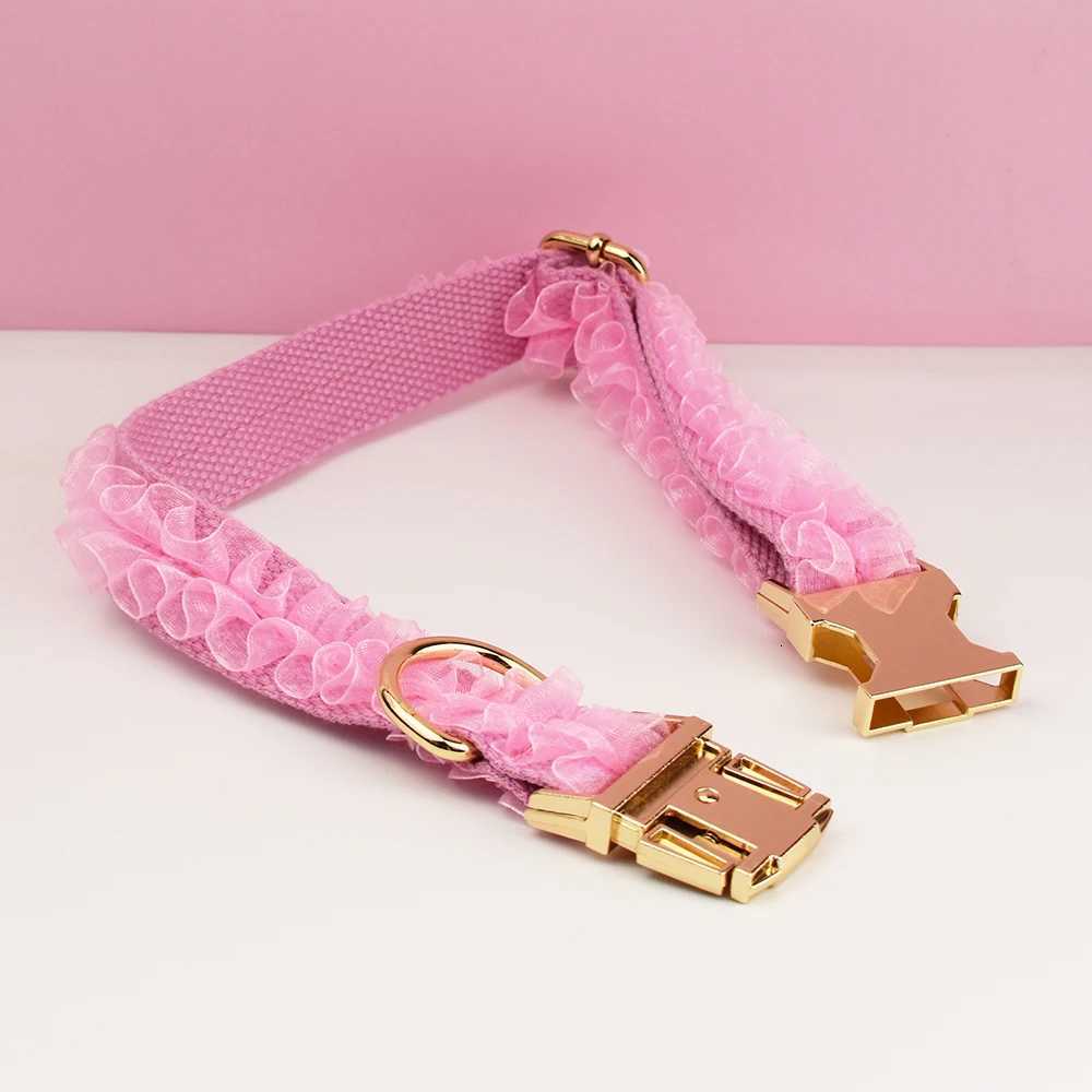 Custom Engraved Pink Lace Dog Collar - Personalized PetHarness Luxury Dog Accessories with Nameplate for Wedding Lace 02 M251213