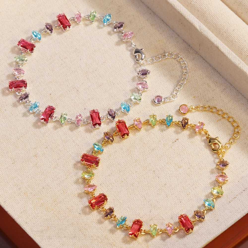 Delicate Colorful Luxury Cubic Zirconia Chain Chic Bangle Women Gold Color Wrist Wedding Engagement Party Jewelry Gift M251213